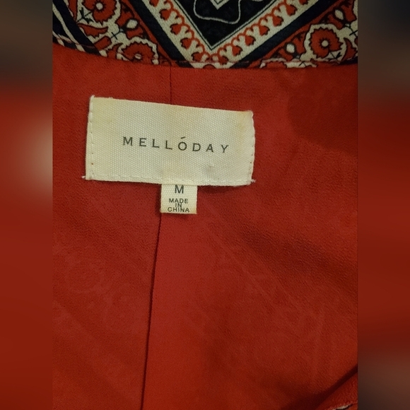 💚5/$25 Mellōday Red Boho Print Baby Doll Mini Dress Size Medium - Picture 6 of 7